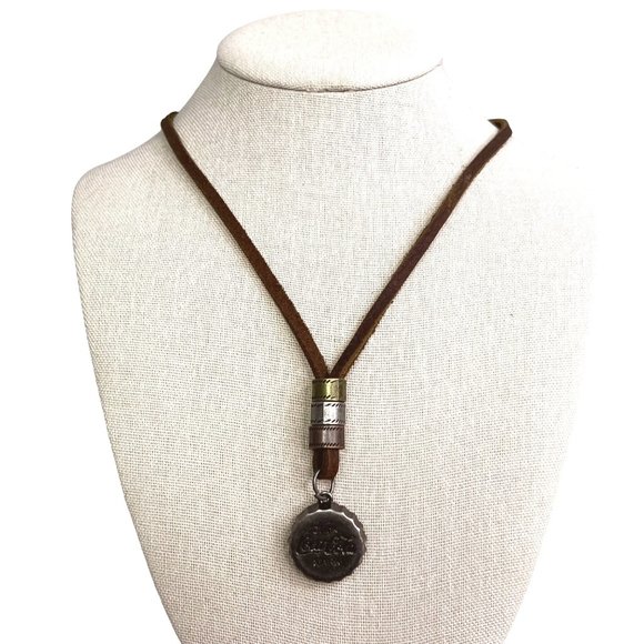 Coca Cola Jewelry - Drink Coca Cola Leather Necklace Bottlecap Pendant Brown Silver Metal Long
